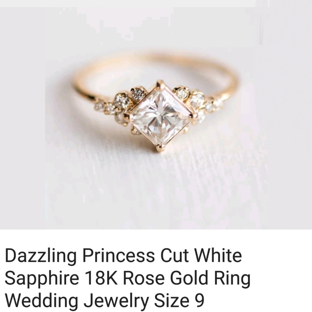 18K Rose Gold filled princess cut "diamond" - Picture 5 of 5